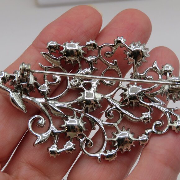 Coro Pegasus Vintage AB Rhinestones Silver Tone Floral Brooch - Picture 6 of 8